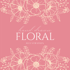 Wedding LIly Flower Frame drawn mono-line floral botanical flower background design