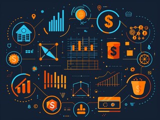 Obraz premium Detailed financial portfolio review icon with diverse investment symbols