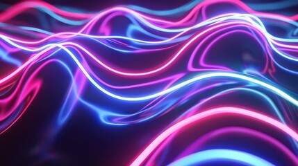 Fototapeta premium Vibrant Neon Light Waves - Abstract 3D Rendering with Dynamic Movement