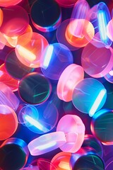 Glowing Neon Abstract Shapes in Vibrant Festive Pattern for Energetic Atmosphere
