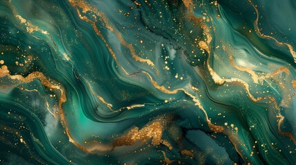 Opulent Green Watercolor with Golden Shiny Veins - Luxurious Wallpaper Design