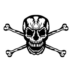 Skull Bones Flaming Pirate Logo