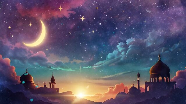 Ramadan themed desert scene. seamless looping time lapse virtual 4k video animation background.
