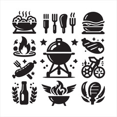 BBQ Decorative Icons Set Free vector print of BBQ set silhouette vector eps