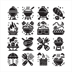 BBQ Decorative Icons Set Free vector print of BBQ set silhouette vector eps