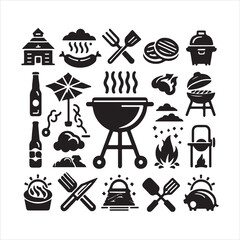 BBQ Decorative Icons Set Free vector print of BBQ set silhouette vector eps
