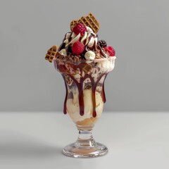 Rustic Ice Cream Sundae Delicacy: Vibrant Colors illustration, Food Blogger Instagram Posts, Wallpaper, banner design, brochure, web,