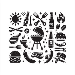 BBQ Decorative Icons Set Free vector print of BBQ set silhouette vector eps
