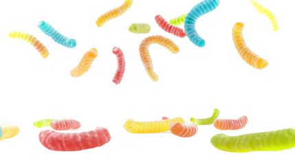 Gummy worms , candy, on white background