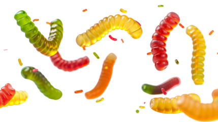 Gummy worms , candy, on white background