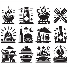 BBQ Decorative Icons Set Free vector print of BBQ set silhouette vector eps