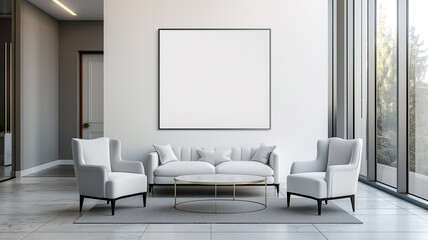 Mockup of Empty Frame for Artwork in Minimalist Living Room