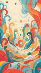 A colorful abstract painting with a lot of swirls and circles. The colors are bright and vibrant, creating a sense of energy and movement. The painting seems to be inspired by nature, with the waves