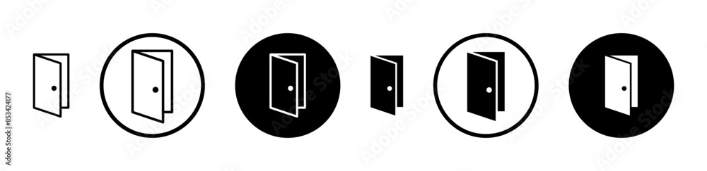 Wall mural Door open black filled and outlined icon set