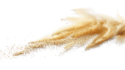 Sand flying, explosion on white background