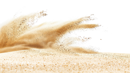 Sand flying, explosion on white background