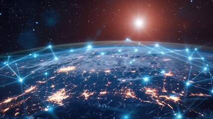 Obraz premium Global network connection. Big data analytics and business concept, world map point and line composition concept of global business