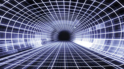 Fototapeta premium Abstract modern background with grid light effects and transparent wall, creating depth perspective in an empty room tunnel, featuring white gradient softness and glass-like style elements.