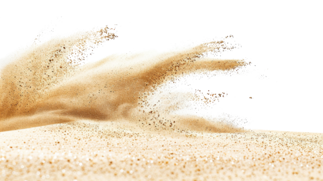 Sand flying, explosion on white background