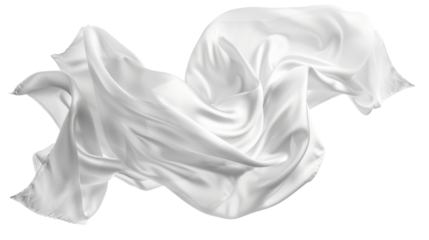 Flying white silk fabric on white background