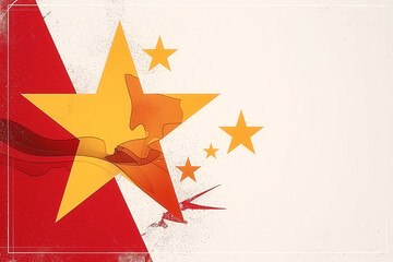 A red and white flag with a yellow star and five other stars