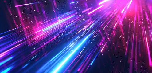 Fototapeta premium Abstract background with neon rays and speed lines on dark blue and pink purple colors