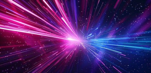 Obraz premium Abstract background with neon rays and speed lines on dark blue and pink purple colors