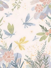 Fototapeta premium dragonfly watercolor background with an intricate pastel pattern