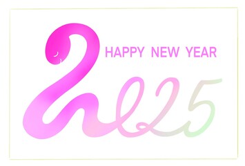 Obraz premium 2025年 ピンクのヘビのイラストのおしゃれな年賀状 巳年 