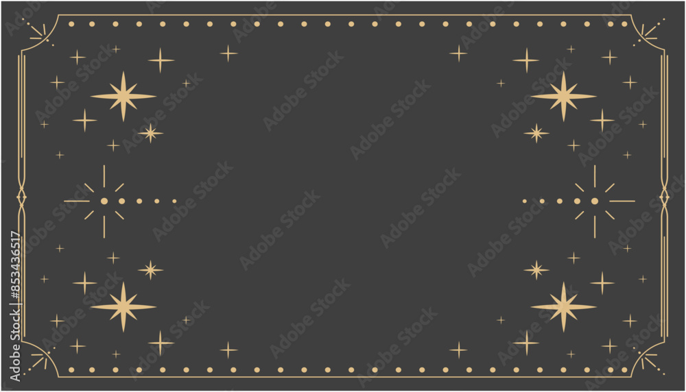 Wall mural golden celestial minimal esoteric frame, thin line border, mystyc linear decoration with dots, moon,