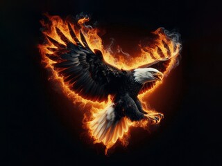 flying bald eagle is on fire, ai generated