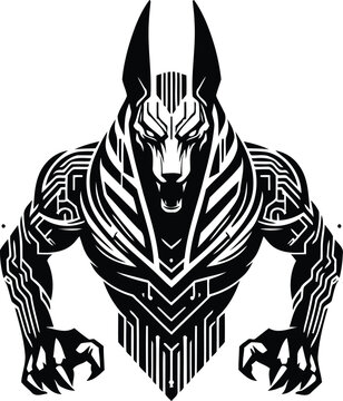 recommend clip art: anubis silhouete with cyberpunk pattern illustration