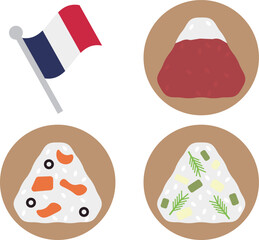 シンプルなパリおにぎりをイメージしたアイコン素材セット