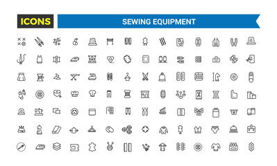 Sewing equipment and needlework icon set. Outline icons pack. Editable vector icon and illustration.