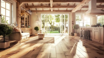 Cozy home interior with maple hardwood floors, emphasizing the warm and natural wood tones