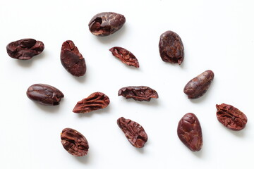 Cocoa beans isolated on white background 