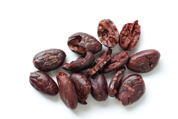 Cocoa beans isolated on white background 