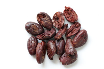 Cocoa beans isolated on white background 