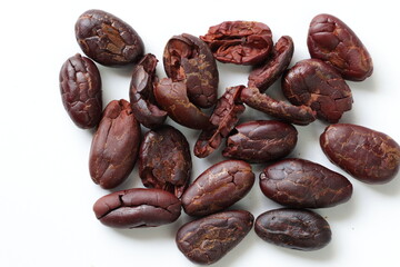Cocoa beans isolated on white