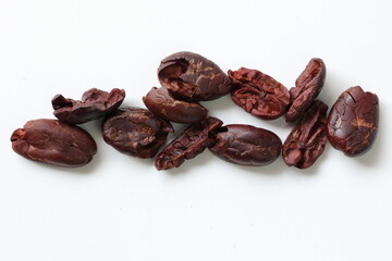 Cocoa beans isolated on white background 