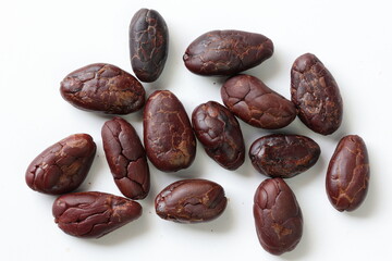 Cocoa beans isolated on white