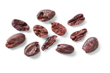 Cocoa beans isolated on white background