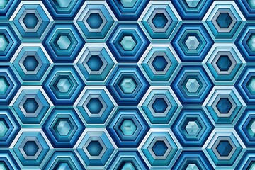 Geometric Abstract Blue Hexagonal Pattern in 3D Style