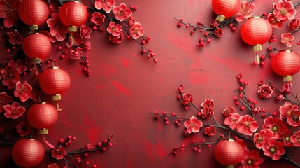 Red Lanterns and Blossoms for Lunar New Year
