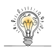 Light bulb continuous line art, Light bulb line art, Concept of idea emergence