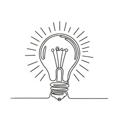 Light bulb continuous line art, Light bulb line art, Concept of idea emergence