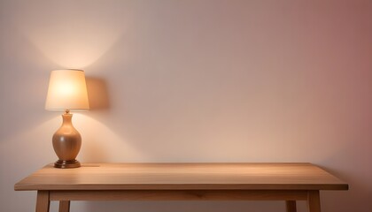 Modern home with empty desk, lamp, light and window. lofty, soft lighting. lamp	