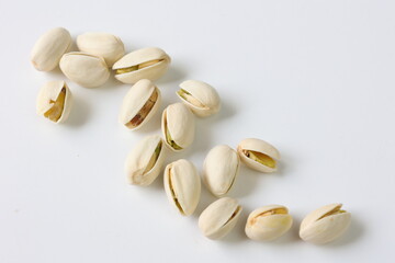 pistachio nuts on white background 