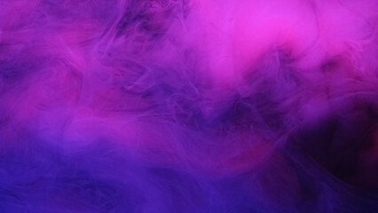 Neon mist. Paint water. Defocused purple pink blue color gradient glitter particles texture smoke cloud floating on dark abstract art background.
