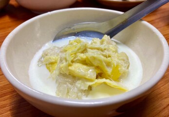 Durian and sticky rice with coconut milk